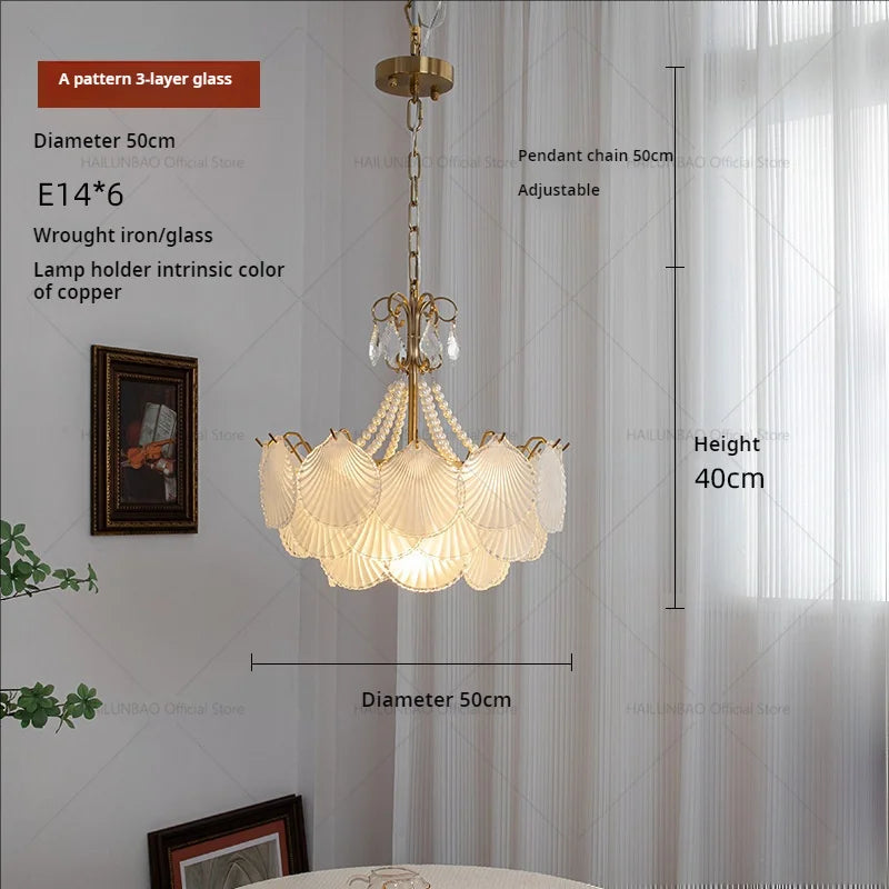 Shell Pearl Glass Crystal Chandelier for Modern Luxury Living Room