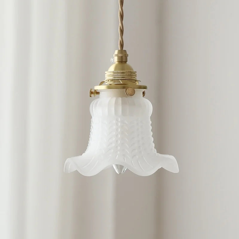 White Glass Copper LED Hanging Lamp Pendant Light Fixtures - Nordic Modern Style