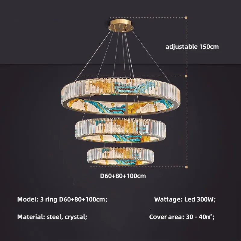 Circle Steel LED Pendant Chandelier, Modern Dimmable Lighting for Living Room Home Decor
