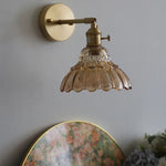 Flower Glass Pull Chain Wall Sconce, Rotatable Copper LED Stair Light