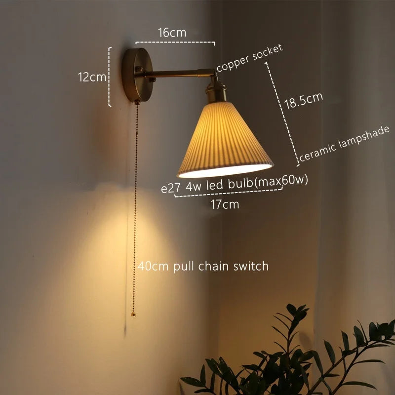 Ceramic Copper LED Wall Lamp for Bedroom Bedside Mirror Light