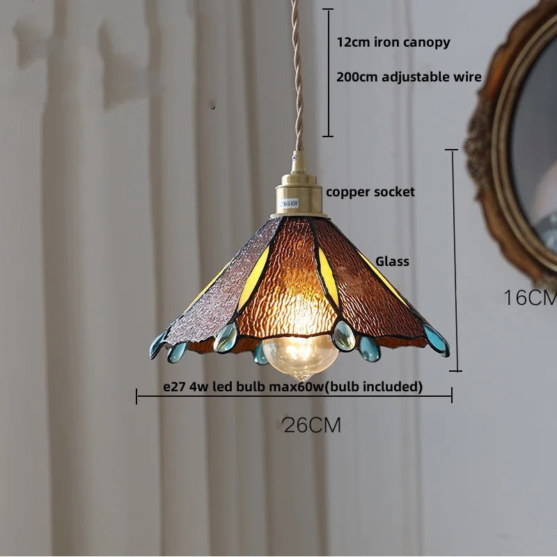Butterfly Glass Flower LED Pendant Lamp – Tiffany Style Adjustable Hanging Lamp
