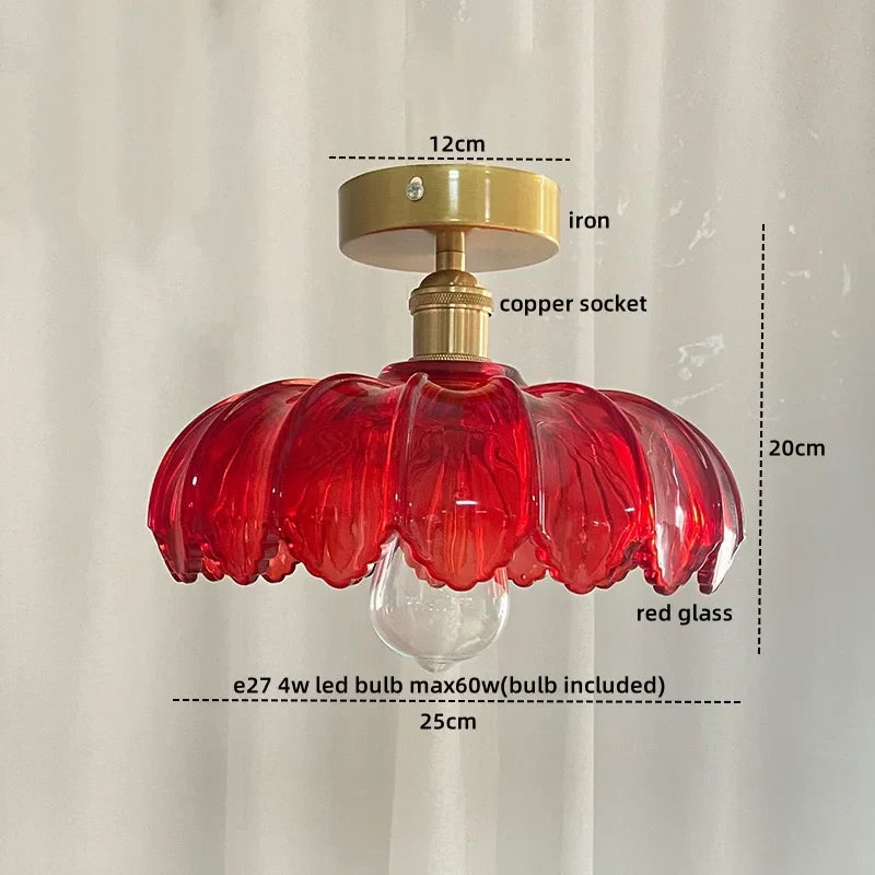 Green Glass Copper Ceiling Light Fixture Balcony Kitchen Modern LED Lamp