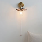Walnut Wood LED Wall Sconce, Pull Chain Switch, Copper Socket, Bedroom Aisle Hallway