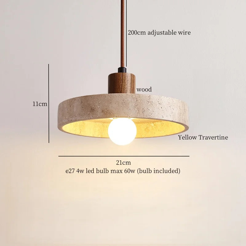 Afralia™ LED Hanging Pendant Light Mid-Century Modern Yellow Travertine Wood Living Room
