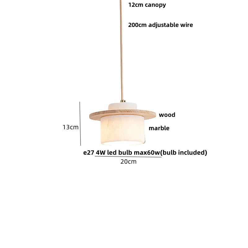 Afralia™ White Marble LED Pendant Lamp Natural Wood Nordic Modern Hanging Light