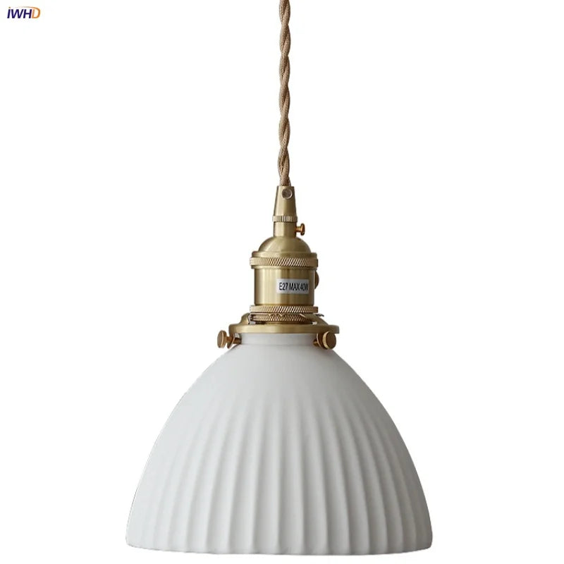 Wire Adjustable LED Pendant Light - Brass Knob Switch E27 Nordic Modern Ceramic Hang Lamp