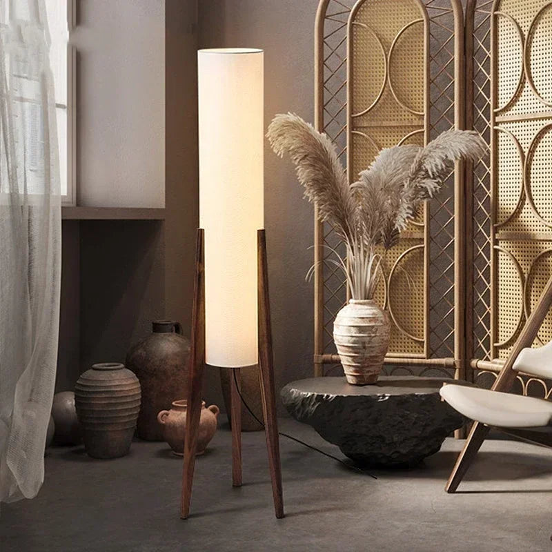 Solid Wood Floor Lamp with Fabric Shade