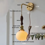Ceramic Copper Wall Light Fixture with Pull Chain Switch, E27 LED, Modern Nordic Design