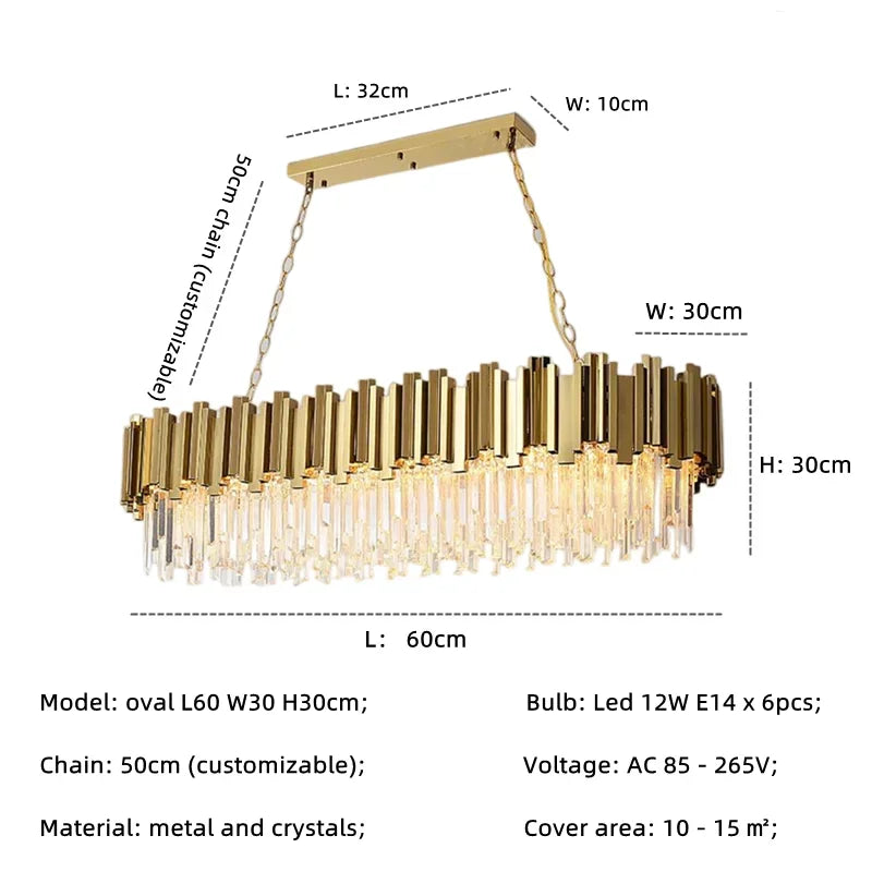 Gold Crystal LED Pendant Lights for Dining Room - Stunning Indoor Suspension Fixtures
