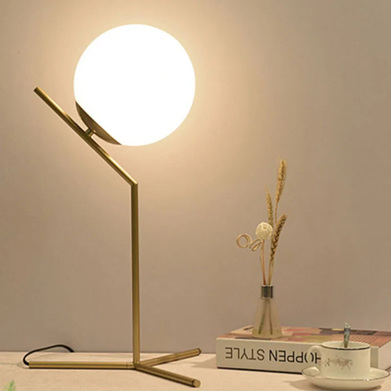LED Brass Glass Table Lamp for Bedside Reading Desk - Modern Round Ring Design