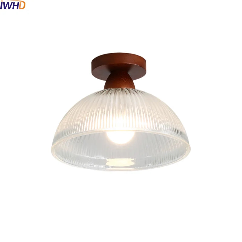 Wood Glass LED Ceiling Lights Modern Luminaria De Teto for Home Décor