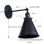 Afralia™ Vintage LED Wall Lights Pull Chain Lens Stair Aisle Bedside Lamp Iron Lightings