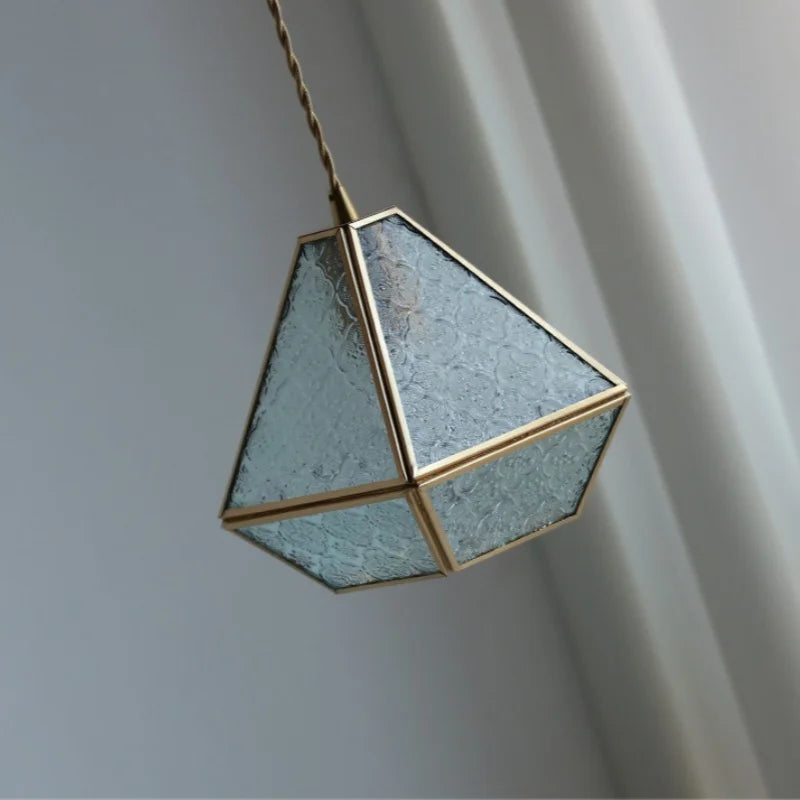 Blue Glass LED Pendant Light Fixture Modern Nordic Wire Hanging Lamp