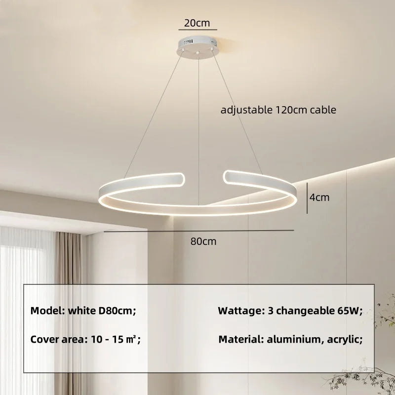Circle Pendant Chandelier Dimmable LED Lights for Modern Living Room