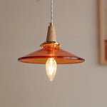 Wood Amber Glass LED Pendant Light Fixture - Nordic Modern Hanging Lamp