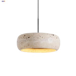 LED Pendant Lamp Black Iron Wabi Sabi Hanging Light - Yellow Travertine