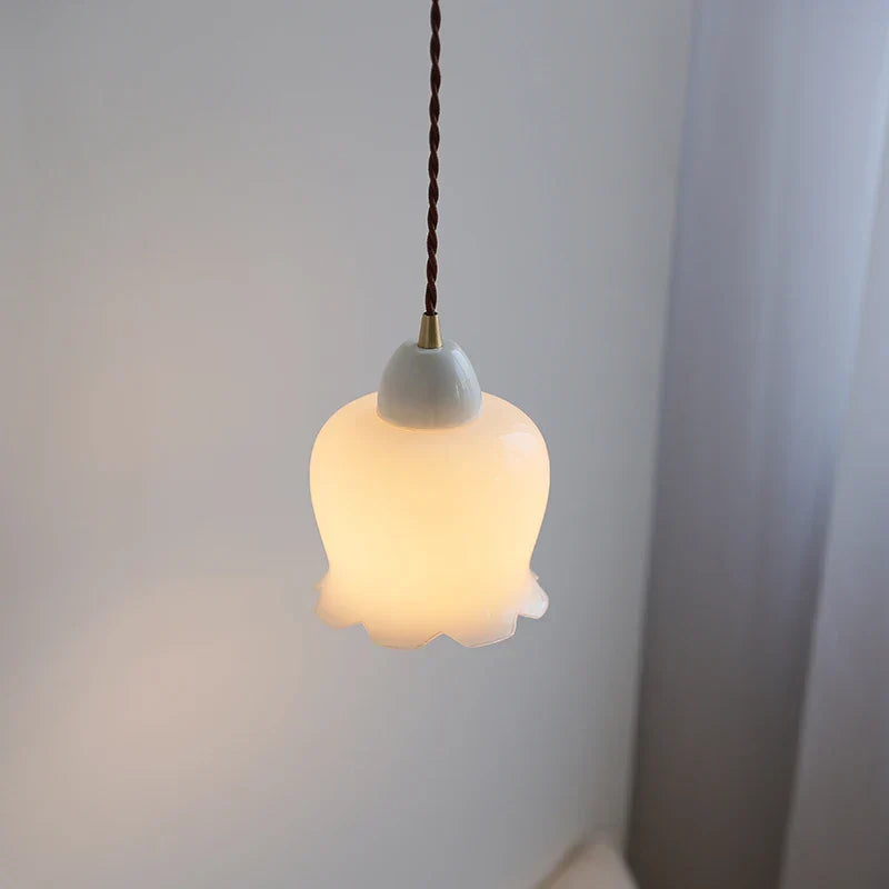 White Glass LED Pendant Light Nordic Modern Adjustable Hanging Light