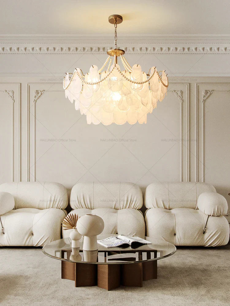 French Chandelier Garden Light with K9 Crystal | Elegant Pearl Shell Design