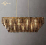 Smoke Glass LED Chandelier: Modern Rectangular Pendant Lighting for Dining & Living Room