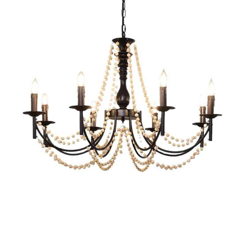 Retro Black Metal Candle Chandelier E14 LED Pendant Lights for Home Decor