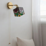 Colorful Square Glass LED Wall Lights with Pull Chain Switch - Tiffany Style