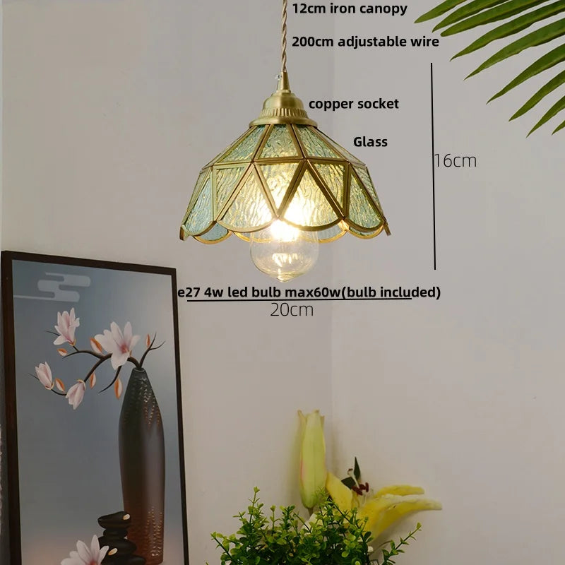 Afralia™ Glass LED Pendant Light Fixture Coffee Kitchen Loft Vintage Copper Hang Lamp