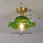 Green Flower Glass Copper Ceiling Light - Nordic Modern LED, Living Room Bedroom Hallway Fixtures