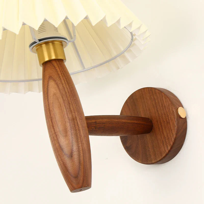 Cream PVC LED Wall Lamps Japanese Walnut Wood Applique Murale