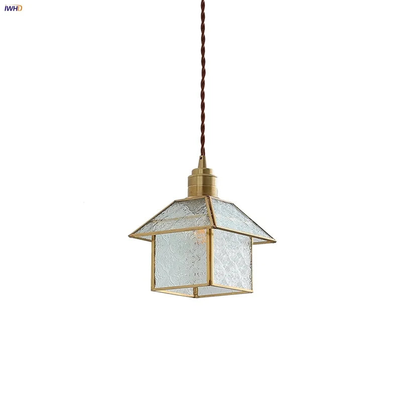 Cube Glass LED Pendant Light: Modern Copper Hanging Lamp for Bedroom, Restaurant, Hallway