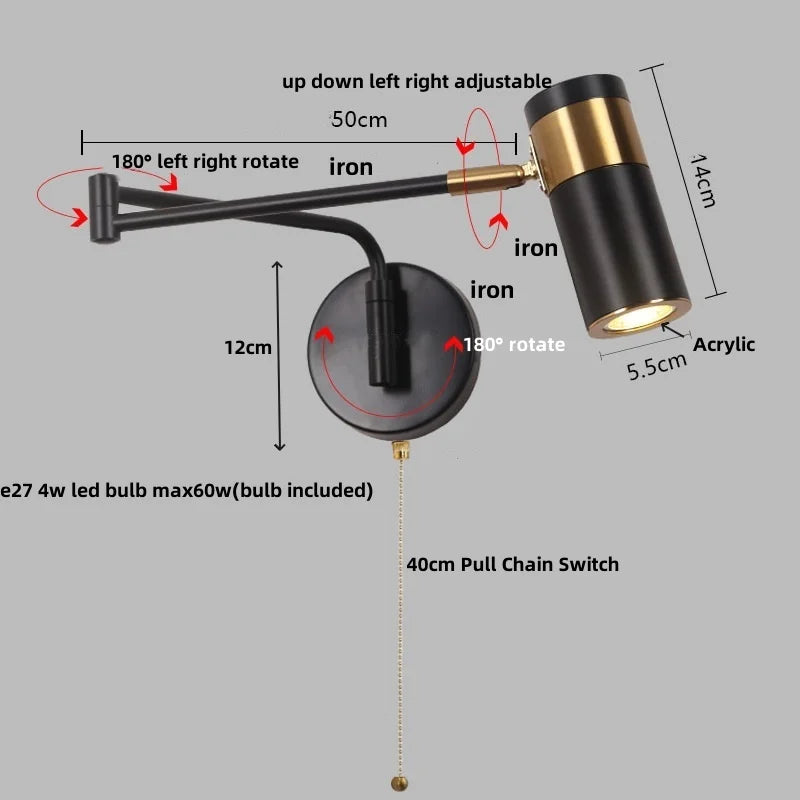 Afralia™ Rotatable LED Wall Sconce Swing Arm Light Fixture - Nordic Design