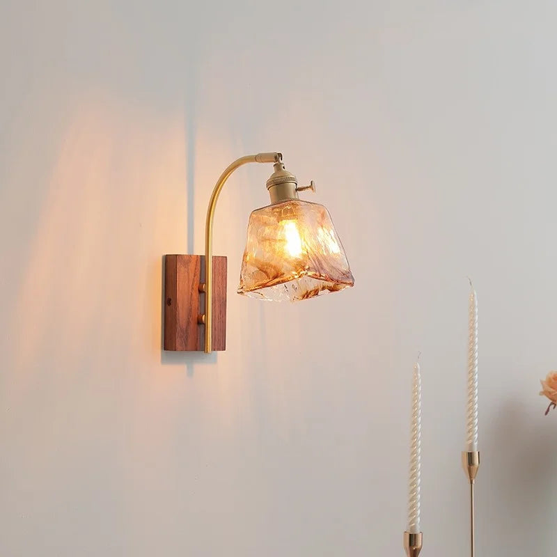 Amber Glass LED Wall Lamp for Modern Nordic Home Decor