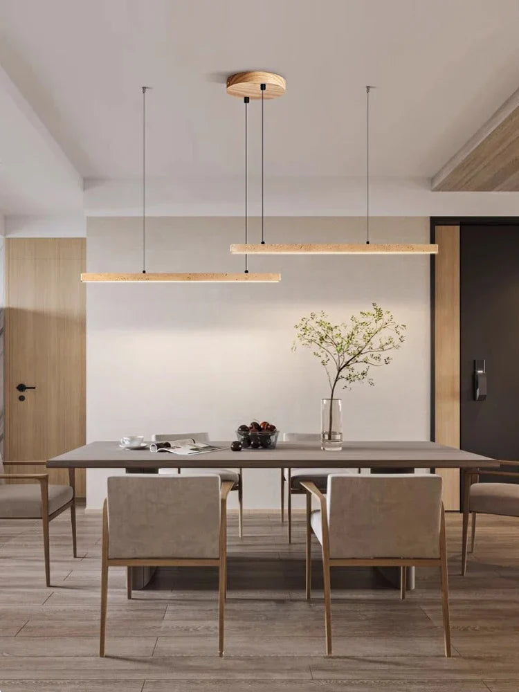 LED Natural Stone Round Linear Chandelier - Dimmable, Ceiling Hanging Lamps