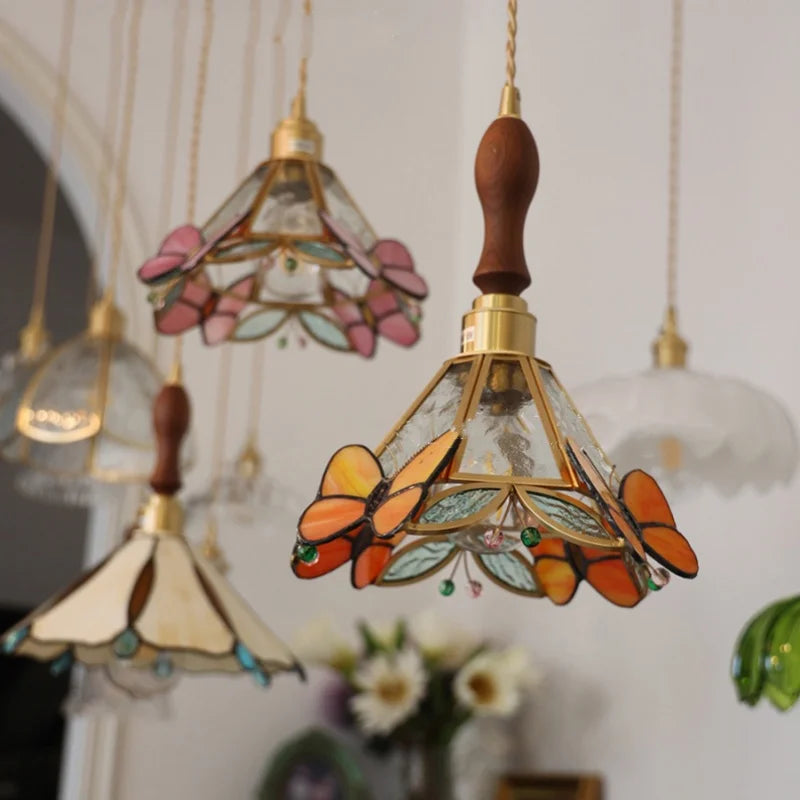 Red Butterfly LED Pendant Lamp Tiffany Glass Hanging Lights