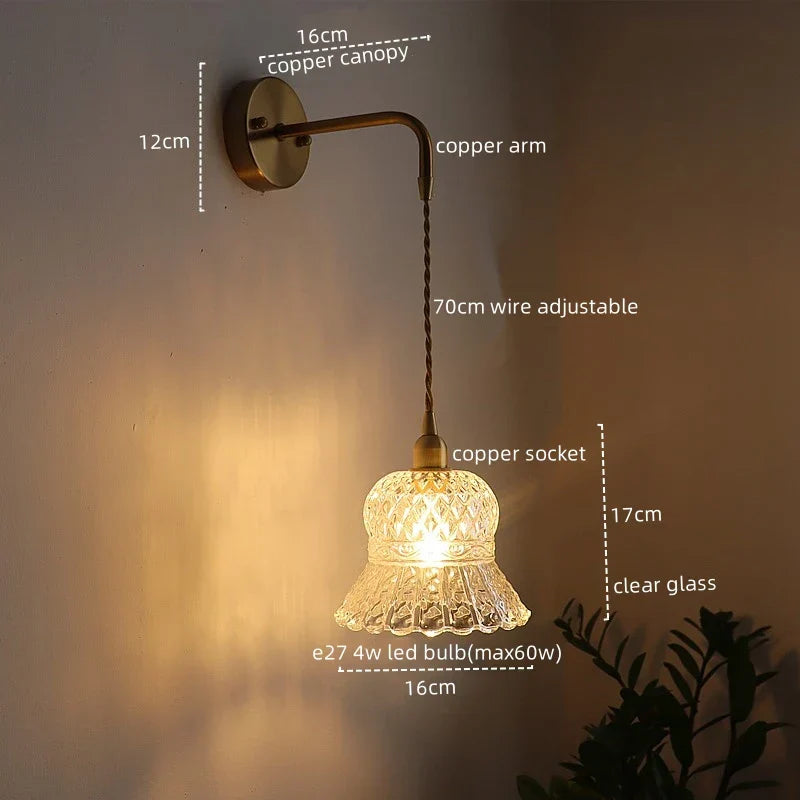 Copper Glass Nordic LED Wall Lights for Balcony Bedroom Mirror Bathroom