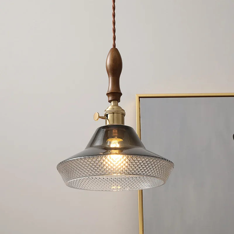 Wood Copper LED Pendant Light - Nordic Hanging Lamp for Bedroom Dining Hallway