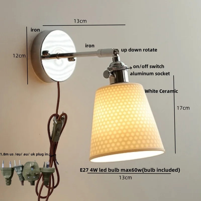 Ceramic LED Wall Light Fixture Up Down Rotate Modern Style Bedside Lamp