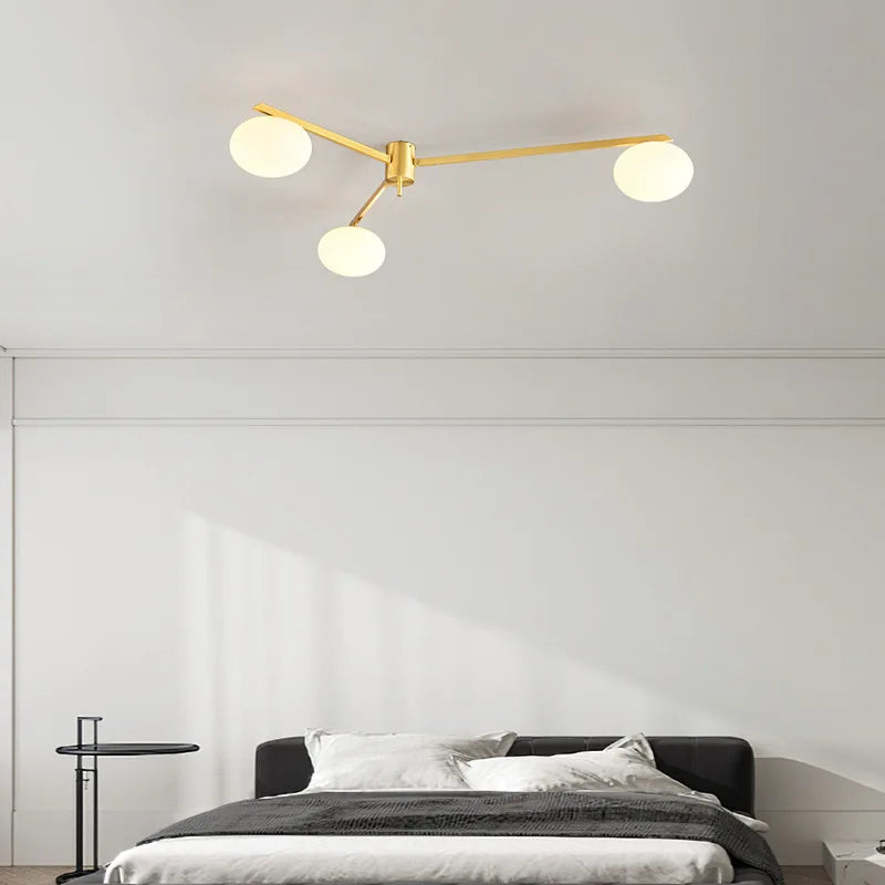 Brass Glass Ceiling Lamp, G9 Bulb Suspension Light for Bedroom, Living Room