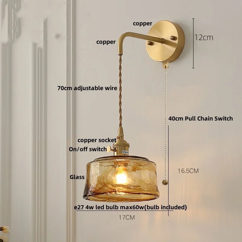 Afralia™ Vintage LED Wall Light Up Down Rotate Pull Chain Switch Bedside Lamp