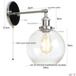 Afralia™ Glass Globe LED Wall Light Fixture Single Arm Bedside Lamp Vintage Industrial Style