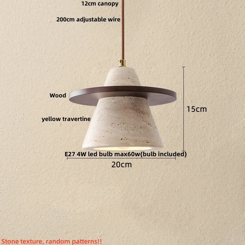 Afralia™ LED Wood Pendant Light Adjustable Yellow Stone Bedroom Coffee Hanging Lamp