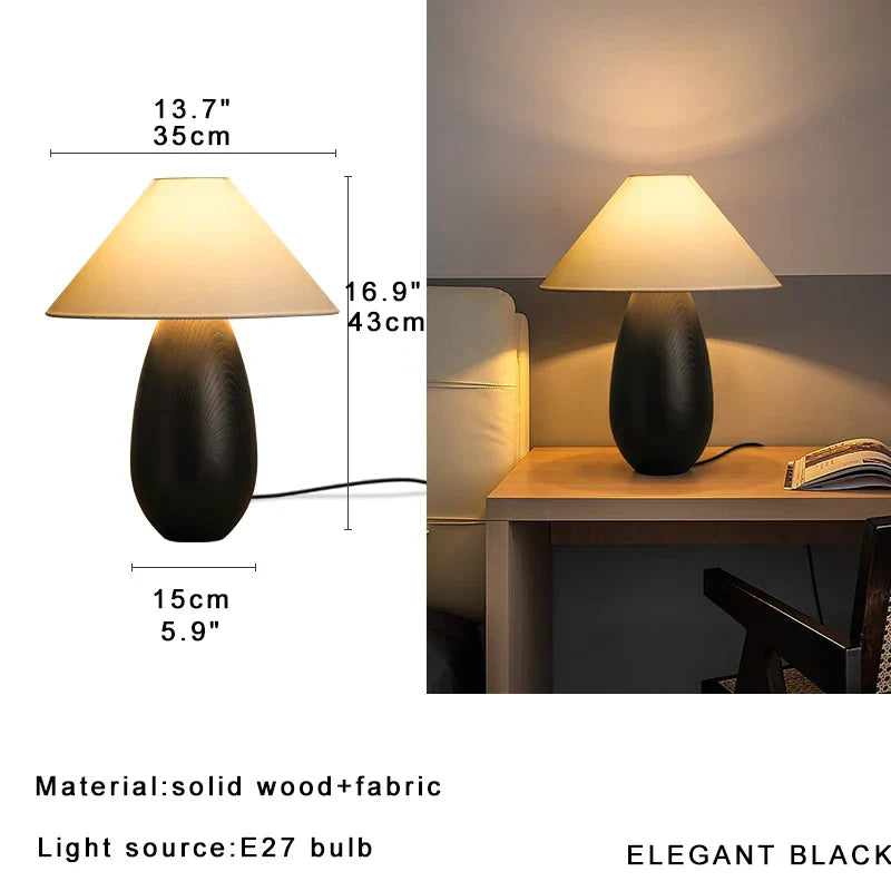 Wooden Mushroom Desk Lamp Black Engraved Table Light for Office Décor