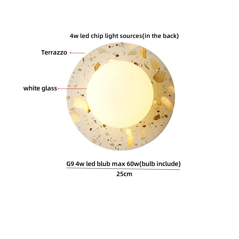 Terrazzo Stone Glass LED Wall Light Fixture with Pull Chain Switch