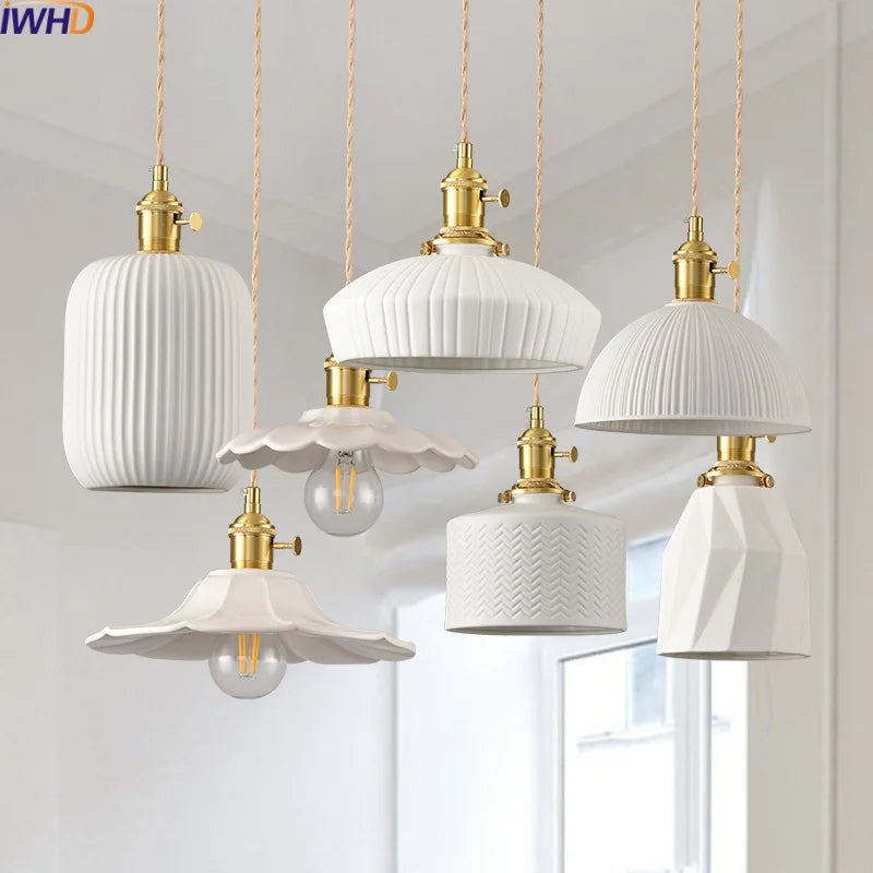White Ceramic LED Pendant Lamp Modern Hanging Light Fixtures
