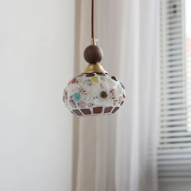 Glass Walnut LED Pendant Lamp Nordic Modern Dining Room Light Hanglamp