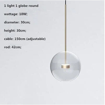 Modern Clear Glass Globe LED Pendant Light - Micky Copper Hanging Lamp