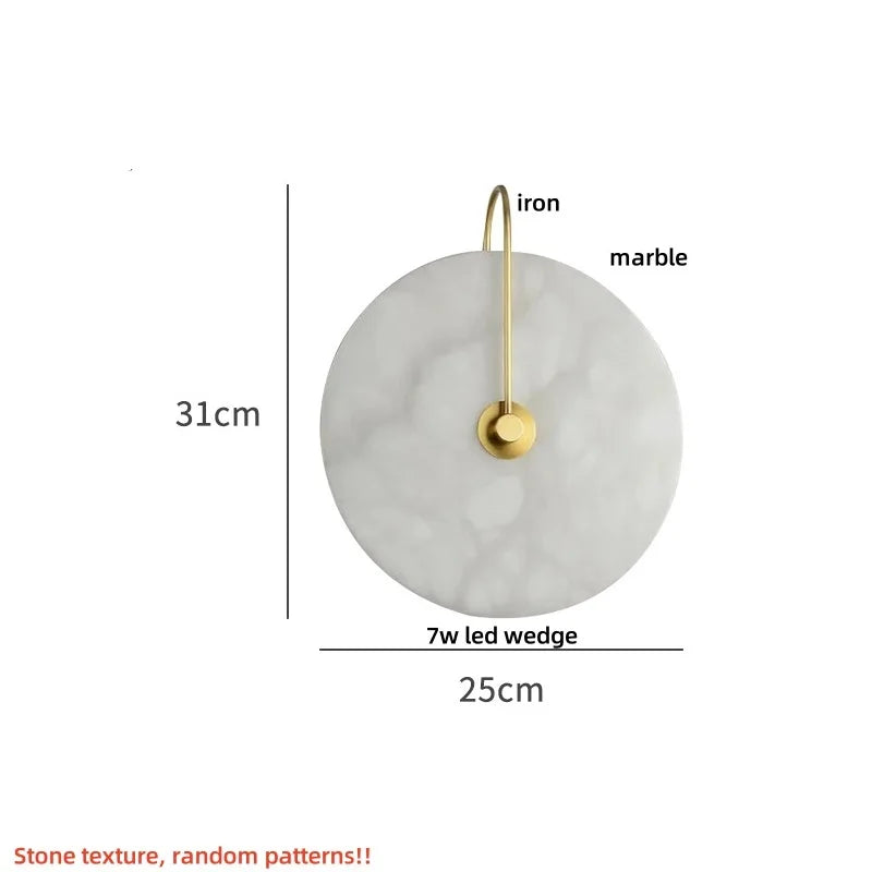 Nordic LED Wall Sconce Black Iron Round Marble Light Fixture