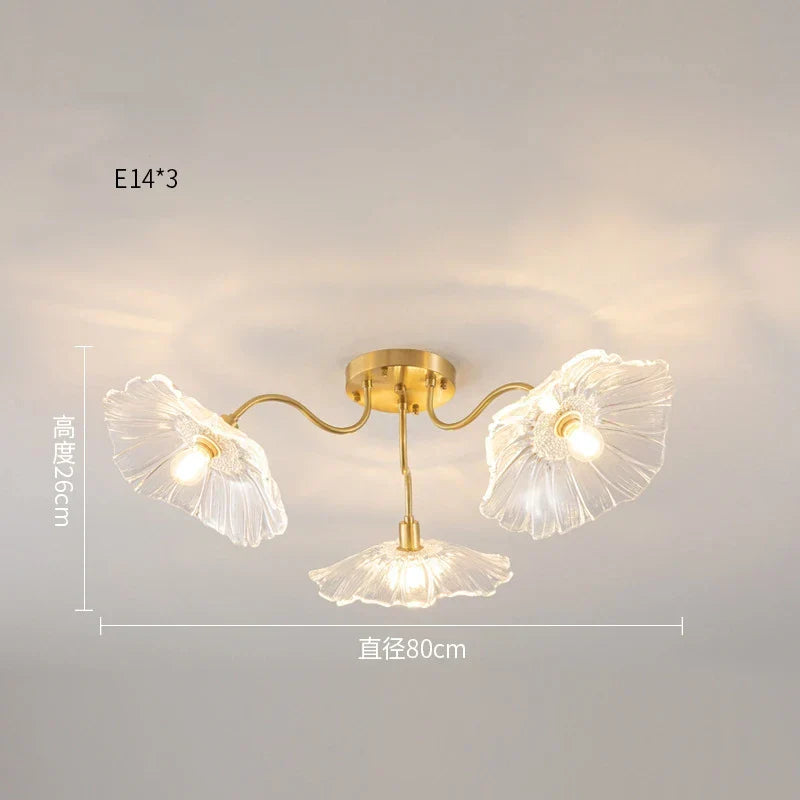 Lotus Leaf Glass Ceiling Chandelier with E14 Bulb