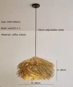 Wabi Sabi Rattan Straw Hat Pendant Chandelier - Nordic Retro B&B Suspended Lamp