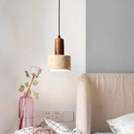 Afralia™ Yellow Travertine Cylinder Stone LED Pendant Lights for Interior Lighting